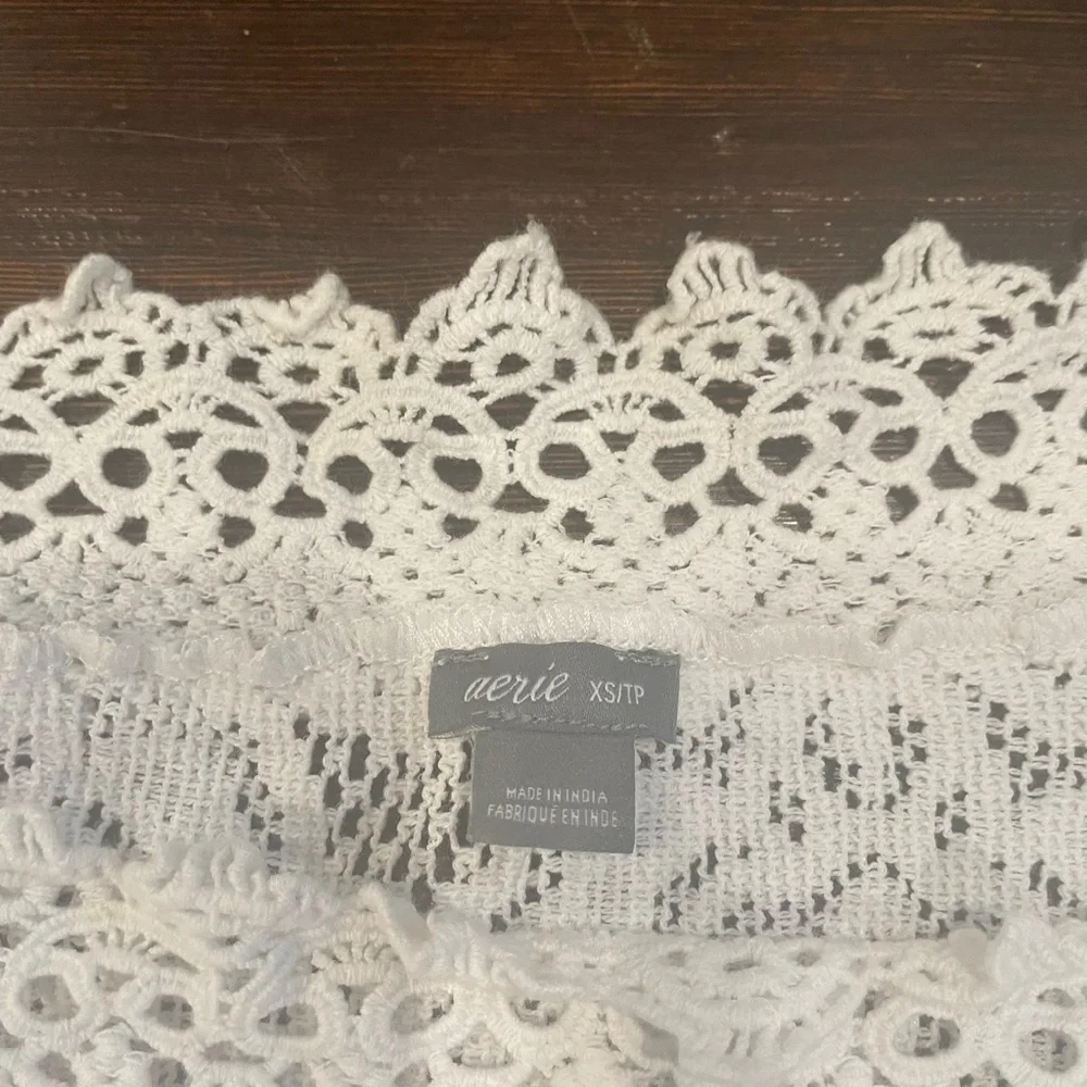 Mermaidcore Fwstival XS lace croquet white crop top adjustable straps fringe - Picture 4 of 5